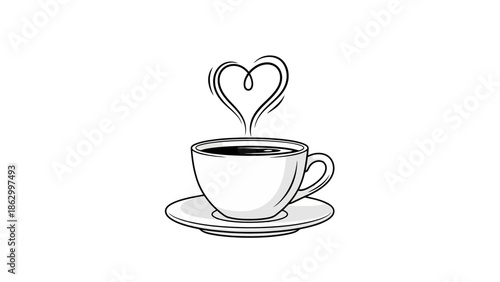 White Coffee Cup with Heart Shaped Steam, Vector Illustration of Love for Coffee
