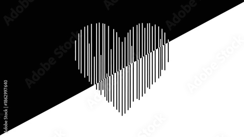 Abstract Heart Shape Formed by Vertical Lines on Black and White Background