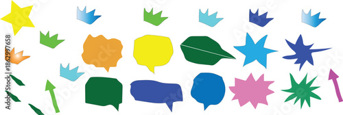 Set of wheat ears and design icons featuring speech bubbles, communication symbols, and talk cloud vector illustrations for web message signs