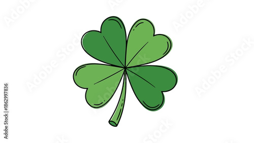 A vibrant green four-leaf clover illustration, symbolizing luck and good fortune, set against a clean white background.