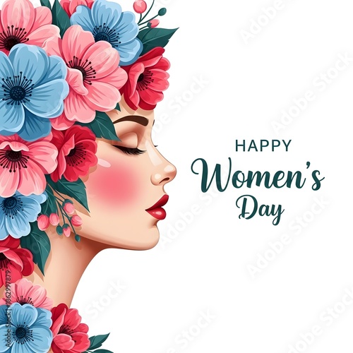 Happy women's day celebration with beautiful floral portrait of a woman