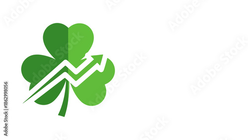 A vibrant green shamrock with an upward trending arrow superimposed, symbolizing growth and prosperity.