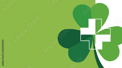A vibrant green clover leaf with a white medical cross superimposed, symbolizing health and good fortune.