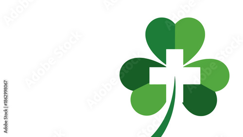 A stylized green shamrock with a white cross integrated into its design, symbolizing faith and Irish heritage.