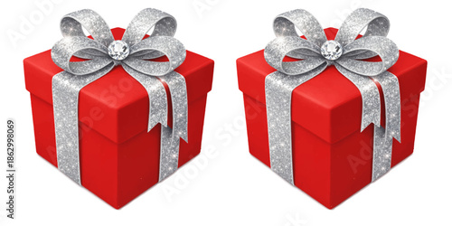 Red gift box with ribbon and bow, a 3D celebration surprise present for Christmas, New Year, Valentine, or birthday