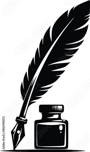 Elegant feather quill and inkwell a vintage writing instrument depiction