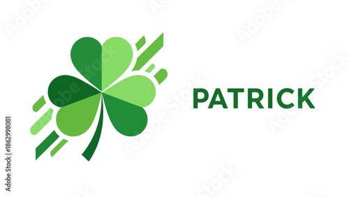 A vibrant green shamrock logo with the word PATRICK in bold green text next to it, symbolizing luck and Irish heritage.