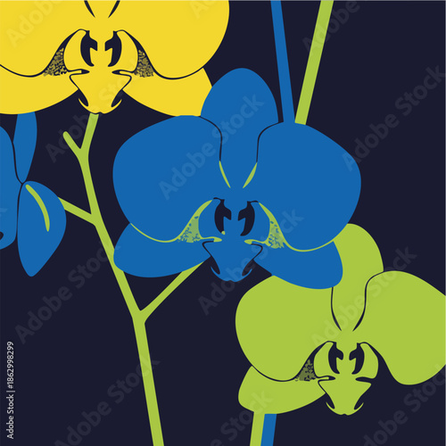 Vibrant Abstract Orchid Flowers Graphic Design Illustration