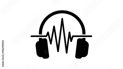 Headphones with Sound Waveform Icon in Circle on Isolated White Background
