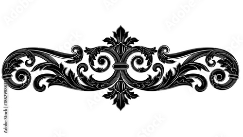 Elegant Ornate Scrollwork Decorative Flourish Element Isolated White Background, Vintage Victorian Style Design Ornament