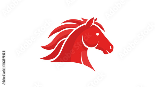 Dynamic red horse head profile illustration, symbolizing speed and power, isolated on a white background.