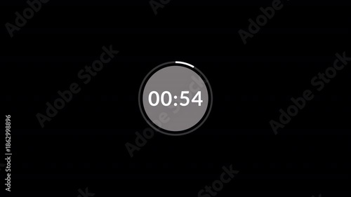 one minute countdown timer animation from 60 second to 0 second on transparent background, 1 minute countdown timer, countdown video with alpha channel
