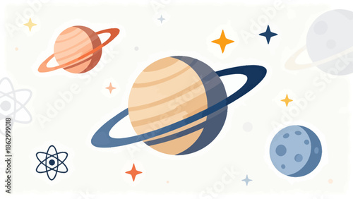 Colorful cartoon planets and stars