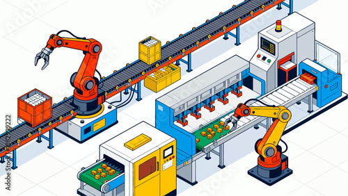 Industrial assembly line with robotic arms