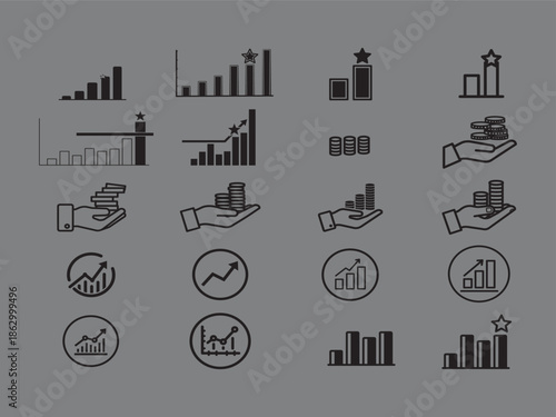 Business Growth and Financial Analytics Icon Set for Statistics and Investment