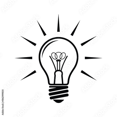 Black and white light bulb illustration shining bright idea