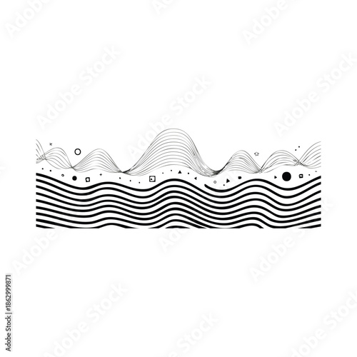 Vector illustration of a cartoon blue ship and boat with waves on a summer ocean design featuring sea animals fish and birds in a nature art style