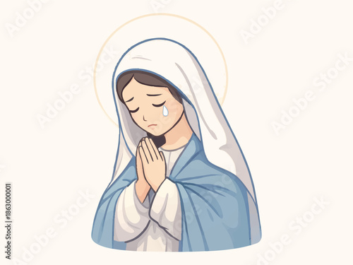 Holy Saturday Praying Mary Illustration  Sorrowful Faith and Devotion