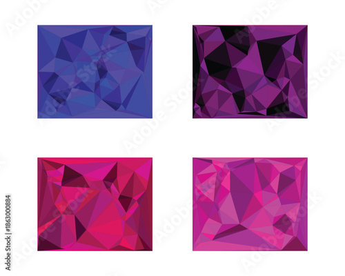 Set of abstract geometric polygonal shapes with diamond and crystal inspired jewel elements in a luxury pink and purple vector background
