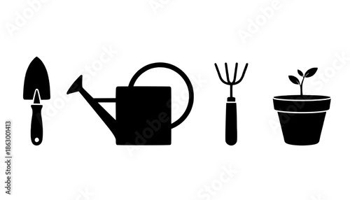 Urban Gardening Tools Silhouette Set