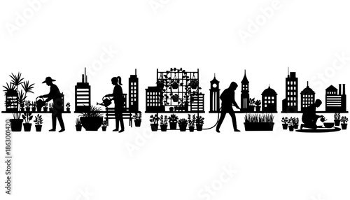Rooftop Garden Urban Gardener Silhouette