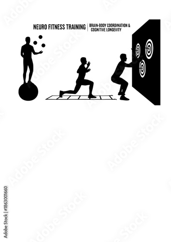 Neuro Fitness Training Silhouette for Brain Body Coordination and Cognitive Longevity Modern Physical Therapy and Reactive Agility Concept Vector