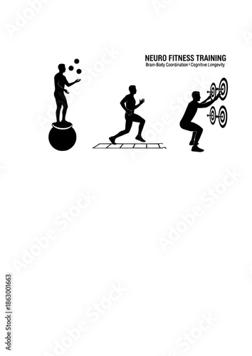 Neuro Fitness Training Silhouette for Brain Body Coordination and Cognitive Longevity Modern Physical Therapy and Reactive Agility Concept Vector