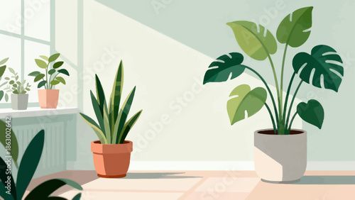 Indoor plants in pots by window