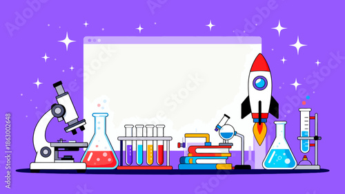 Science lab equipment and rocket