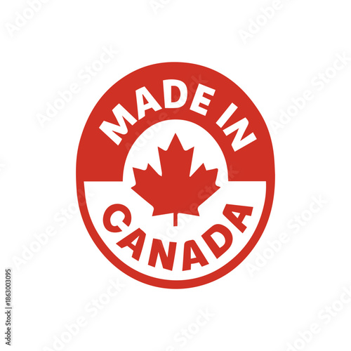 Canada maple leaf round badge made in canada label. Canadian maple leaf emblem authentic made in canada logo.