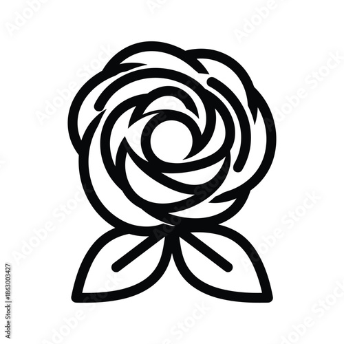 Black and white rose line art illustration