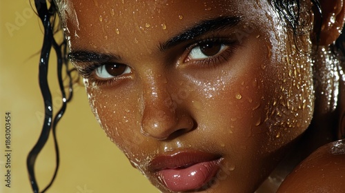 Closeup woman wet skin portrait