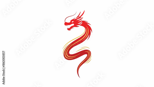 A vibrant red dragon illustration on a white background, symbolizing the Chinese New Year and Lunar New Year with bold lines and dynamic movement.