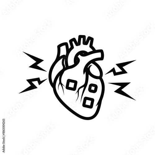 Human Heart with Lightning Bolts