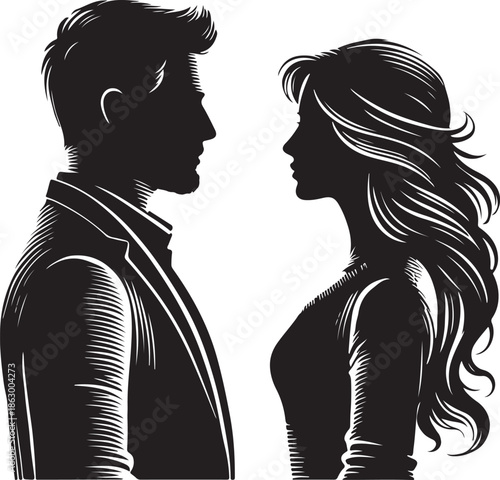 A glamour fashion illustration of a beautiful lady with long black hair and elegant lips in a minimalist vector art style silhouette