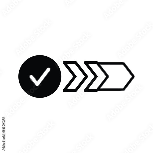 Black check mark icon with arrow pointing right