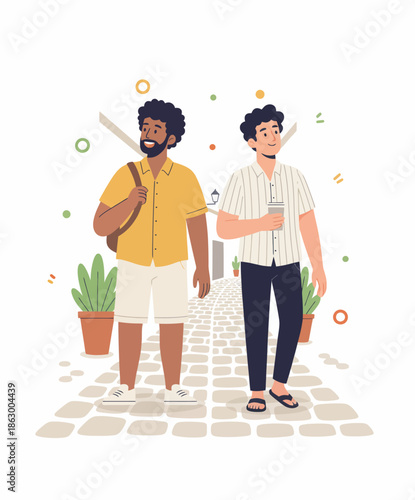 Two Happy Male Friends Taking a Selfie Together on Smartphone