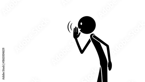Silhouette Stickman Cartoon Character Whispering or Talking Quietly, Isolated White Background, Depicting Communication and Secrecy.
