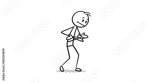 Cautious Stick Figure Sneaking and Tiptoeing while Looking Around with a Suspicious Expression on Isolated White Background