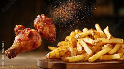 Crispy fried chicken and seasoned french fries