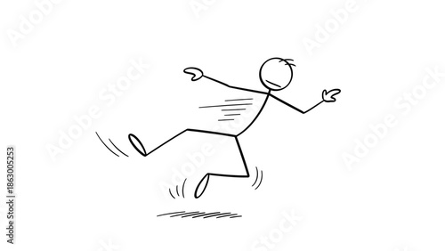 Energetic stick figure running and jumping actively in an isolated white background, conveying speed and dynamism.