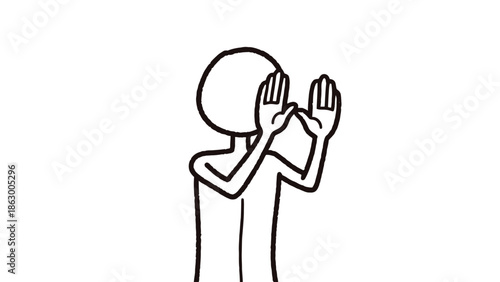 Urgent Stick Figure Calling Out Loudly with Hands Cupped to Mouth on Isolated White Background