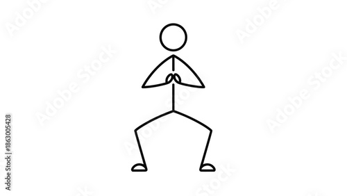 Stick Figure Practicing Yoga Pose with Hands Together on Isolated White Background