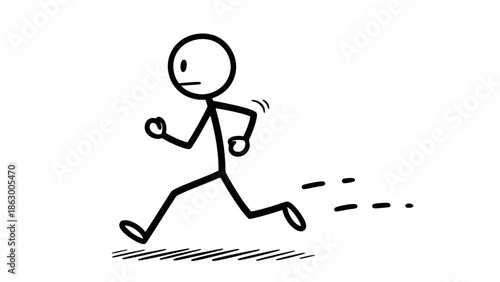 Fast Running Stick Figure Sprinting with Speed Motion Lines on Isolated White Background