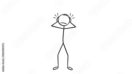Stressed Stick Figure Holding Head in Pain or Overwhelm on Isolated White Background
