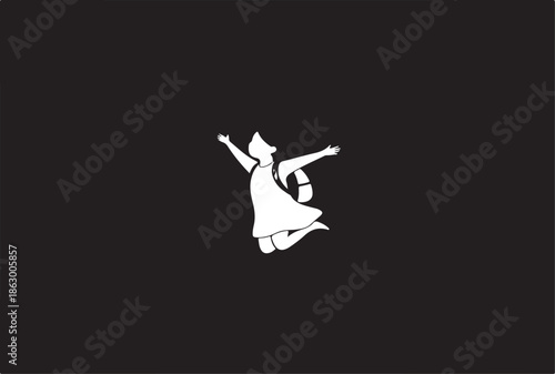 Happy Student with Backpack Jumping in Celebration Silhouette