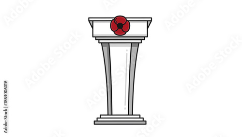 Remembrance Day Poppy on a White Podium - Symbol of Respect and Commemoration.