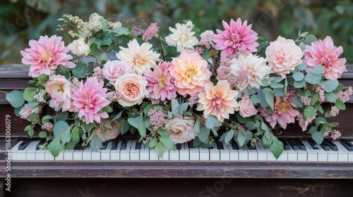 Floral arrangement on a vintage piano