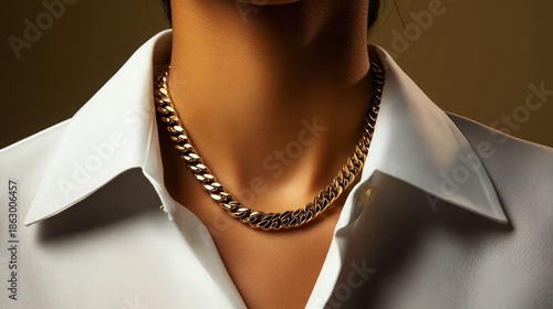 Gold curb chain necklace closeup