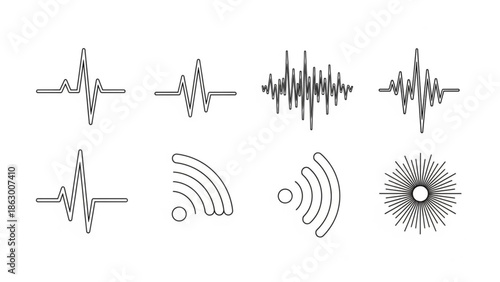 Sound Wave Icons Set Isolated on White Background